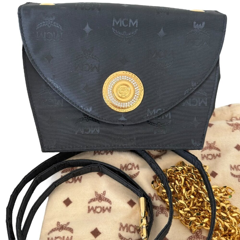MCM VINTAGE SHOULDER BAG NYLON CLASSIC SIGNATURE WITH CRYSTAL LOGO EMBLEM 90S - Picture 4 of 11